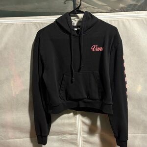 Vans Women's Black Cropped Hoodie with Pink Logo